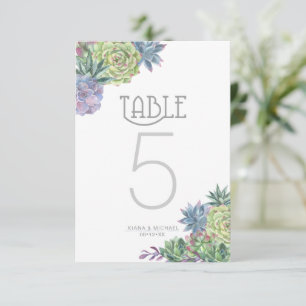 Succulents and Sparkle Table Numbers Green ID515 Kaart