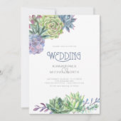 Succulents and Sparkle Wedding Blue ID515 Kaart (Voorkant)