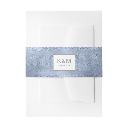 Succulents and Sparkle Wedding Dusty Blue ID515 Uitnodigingen Wikkel (Voorkant Voorbeeld)