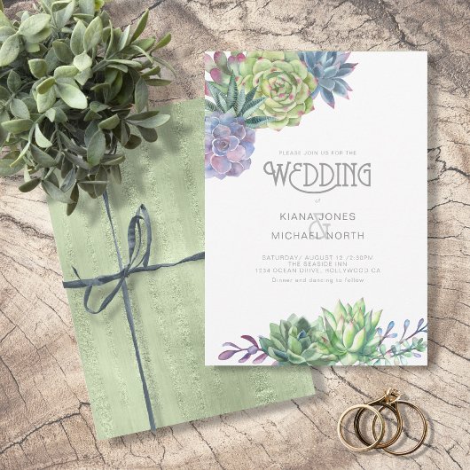 Succulents and Sparkle Wedding Green ID515 Kaart