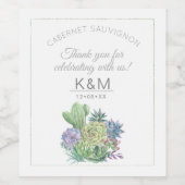 Succulents and Sparkle Wedding ID515 Wijn Etiket (Enkel label)