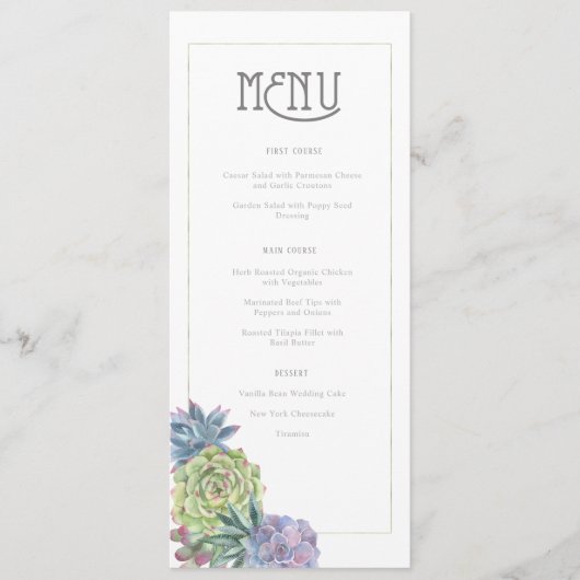 Succulents and Sparkle Wedding Menu Green ID515 (Voorkant)