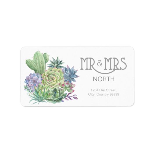 Succulents and Sparkle Wedding Mr & Mrs ID515 Etiket (Voorkant)