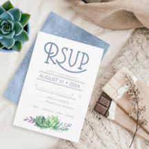 Succulents and Sparkle Wedding RSVP Blue ID515