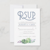 Succulents and Sparkle Wedding RSVP Blue ID515 Kaartje (Voorkant)