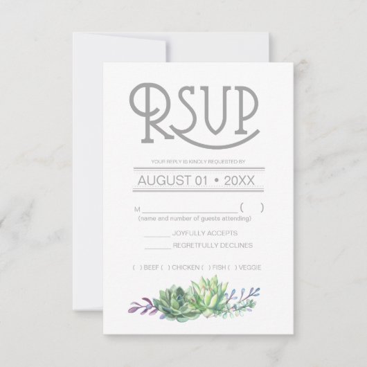 Succulents and Sparkle Wedding RSVP Green ID515 Kaartje (Voorkant)