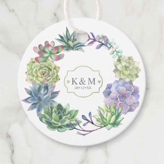 Succulents and Sparkle Wedding Wreath Blue ID515 Bedankjes Labels (Voorkant)