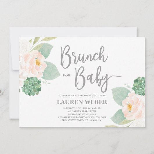 Succulents baby shower brunch meisje Uitnodiging (Voorkant)