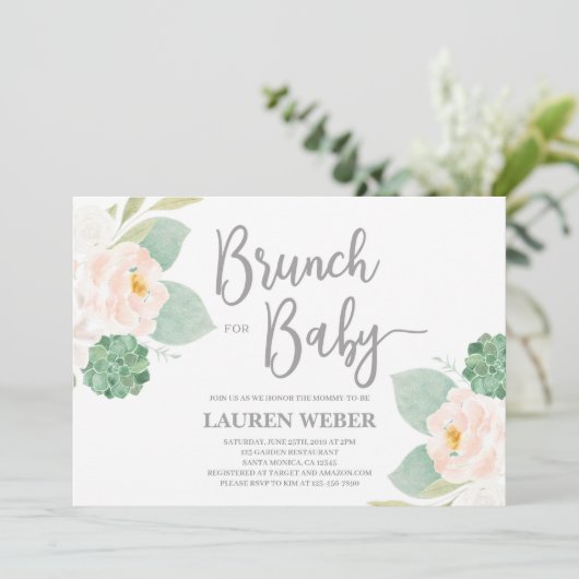Succulents baby shower brunch meisje Uitnodiging (Staand voorkant)