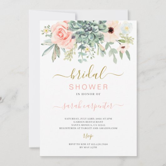 Succulents Bridal Shower-uitnodiging Kaart (Voorkant)