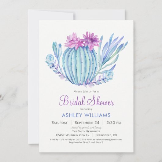 Succulents Bruids Douche Uitnodiging (Voorkant)