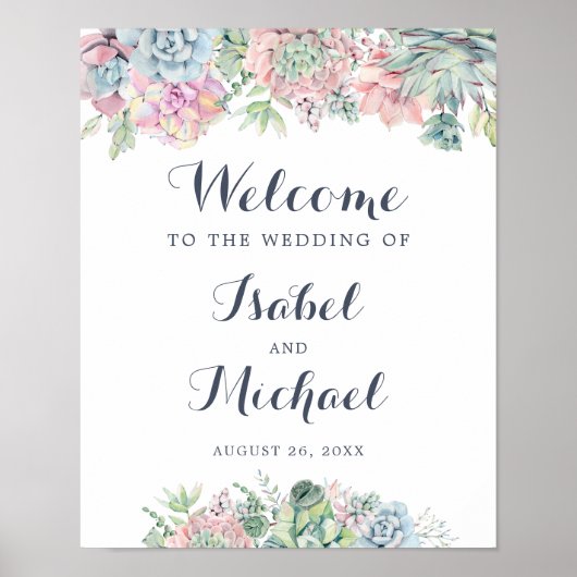 Succulents Cactus Blush Floral Welcome Sign Poster (Voorkant)