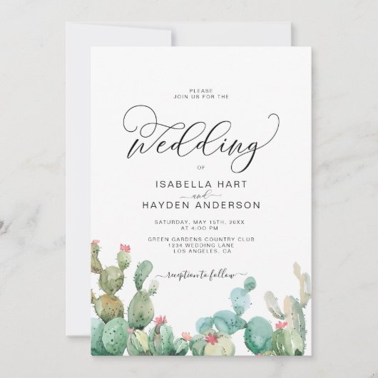 Succulents Cactus Boho Cacti Desert Wedding Kaart (Voorkant)