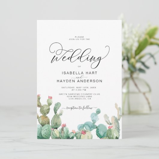 Succulents Cactus Boho Cacti Desert Wedding Kaart (Staand voorkant)