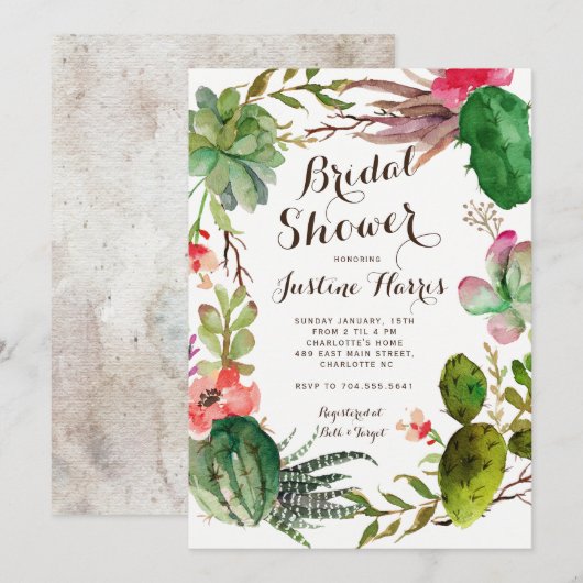 Succulents Cactus Shower-uitnodiging Kaart (Voorkant / Achterkant)