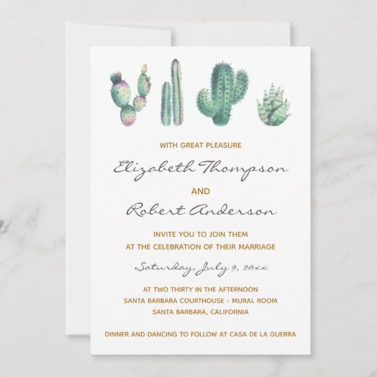 Succulents Cactus Wedding Modern Elegant Chic Kaart (Voorkant)