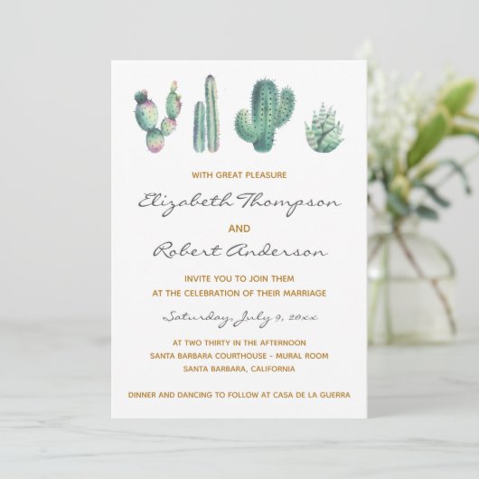 Succulents Cactus Wedding Modern Elegant Chic Kaart (Staand voorkant)