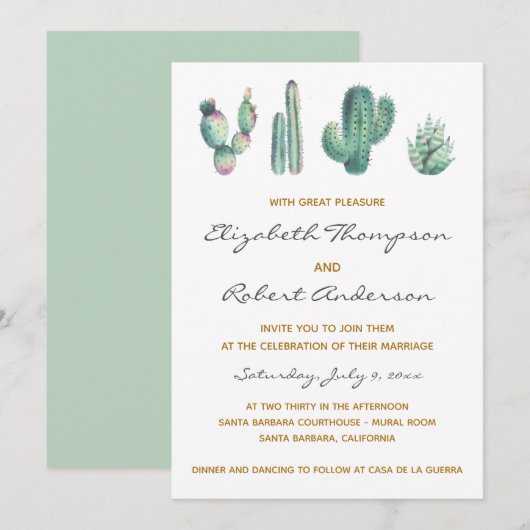 Succulents Cactus Wedding Modern Elegant Chic Kaart (Voorkant / Achterkant)