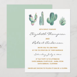 Succulents Cactus Wedding Modern Elegant Chic Kaart