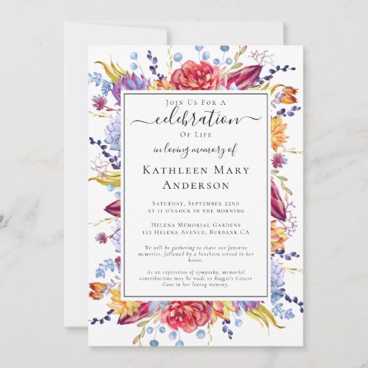 Succulents Celebration of Life Memorial Invitation Kaart (Voorkant)