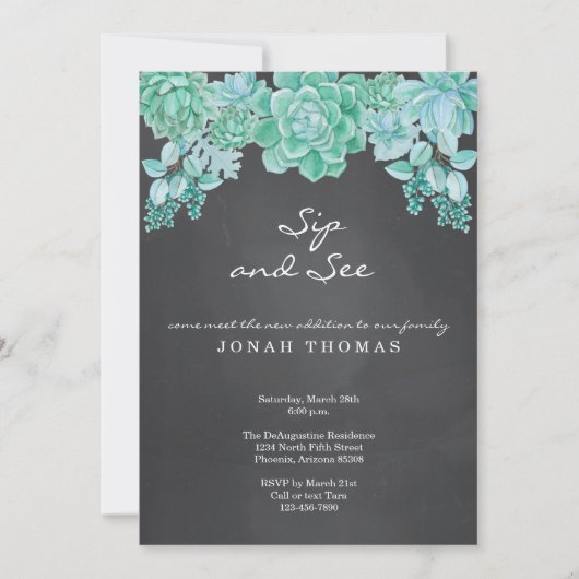 Succulents Chalkboard Sip and See - Gender Neutral Kaart (Voorkant)