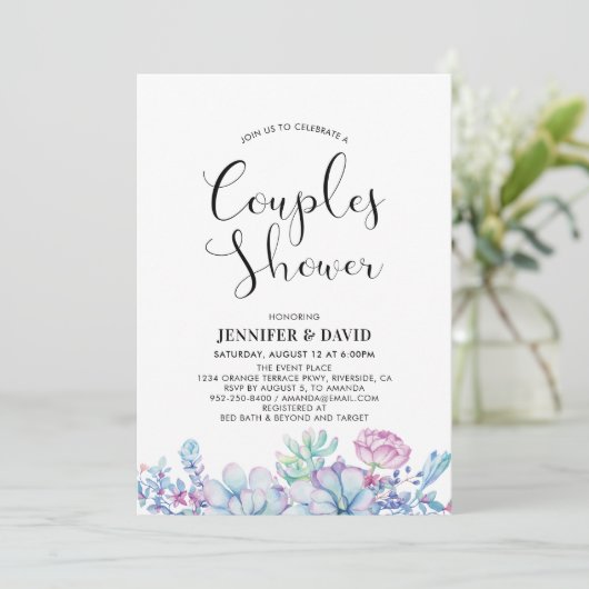 Succulents Couples Wedding Shower Uitnodiging (Staand voorkant)