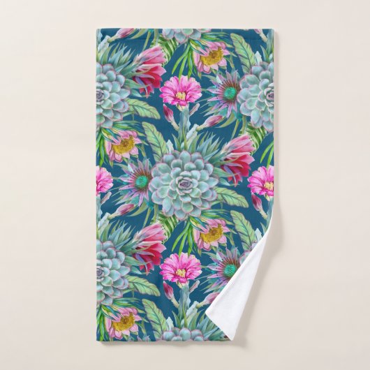 Succulents Echeveria Cactus Flowers Pattern Bad Handdoek (Handdoek)