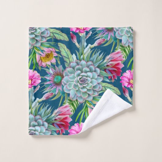 Succulents Echeveria Cactus Flowers Pattern Bad Handdoek (Wasdoekje)