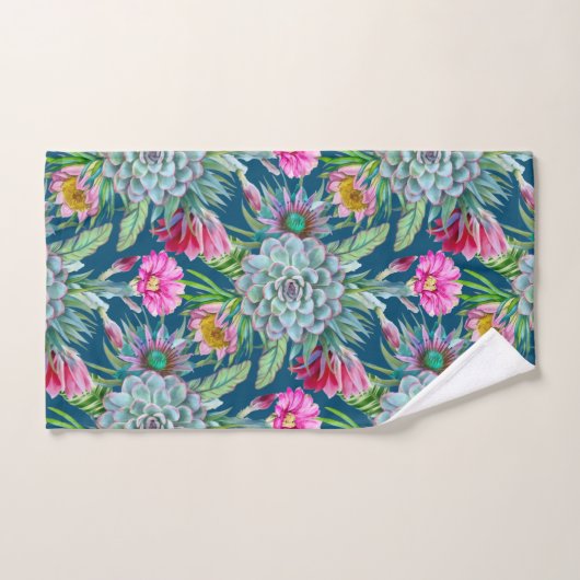 Succulents Echeveria Cactus Flowers Pattern Bad Handdoek (Handdoek)