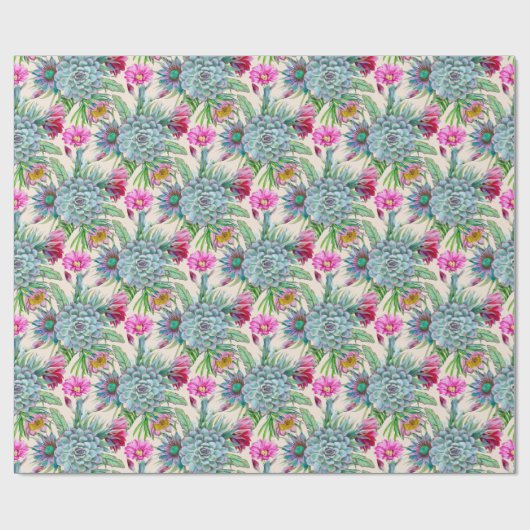 Succulents Echeveria Cactus Flowers Pattern Cadeaupapier (Vlak)