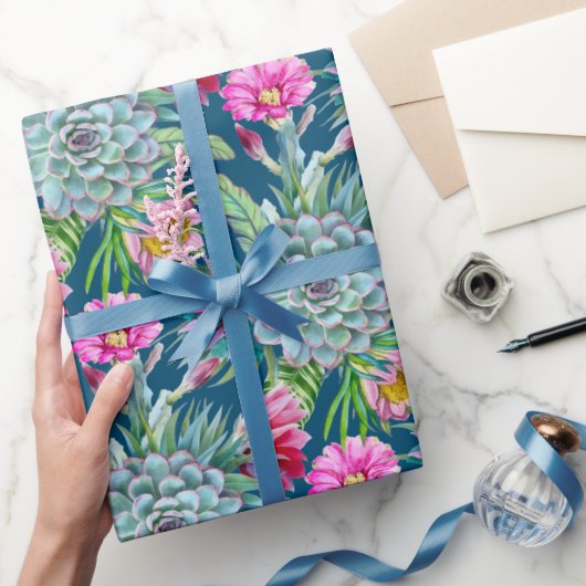 Succulents Echeveria Cactus Flowers Pattern Cadeaupapier (Geschenken)