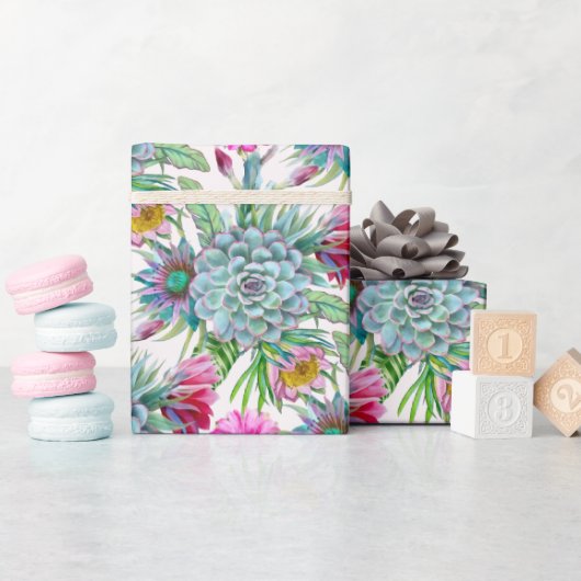 Succulents Echeveria Cactus Flowers Pattern Cadeaupapier (Baby Shower)