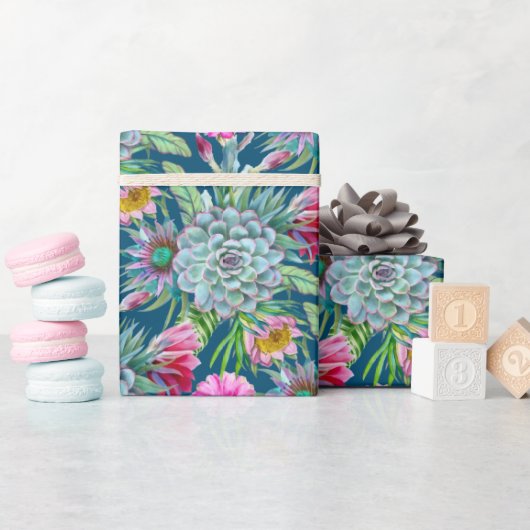 Succulents Echeveria Cactus Flowers Pattern Cadeaupapier (Baby Shower)