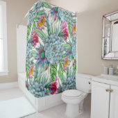 Succulents Echeveria Cactus Flowers Pattern Douchegordijn (In situ)