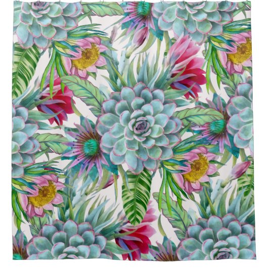 Succulents Echeveria Cactus Flowers Pattern Douchegordijn (Voorkant)