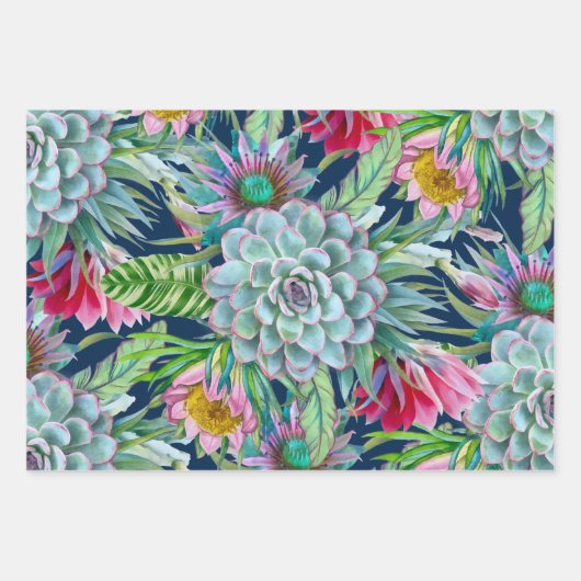 Succulents Echeveria Cactus Flowers Pattern Inpakpapier Vel (Voorkant 3)