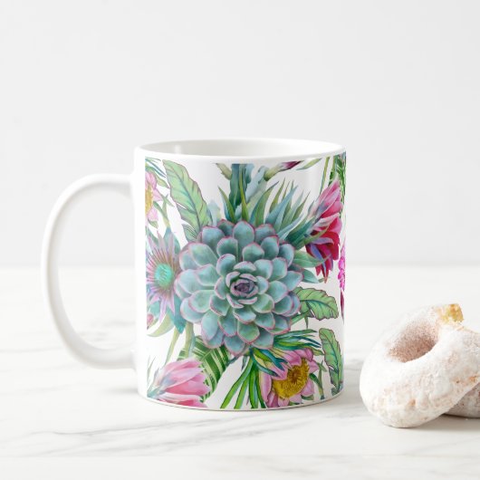 Succulents Echeveria Cactus Flowers Pattern Koffiemok (Met donut)