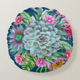 Succulents Echeveria Cactus Flowers Pattern Rond Kussen