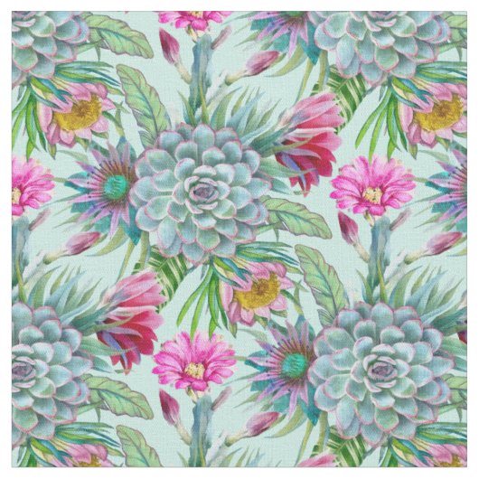 Succulents Echeveria Cactus Flowers Pattern Stof (Close Up)