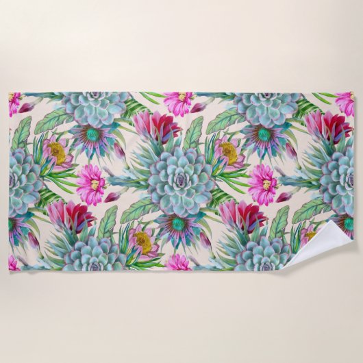 Succulents Echeveria Cactus Flowers Pattern Strandlaken (Voorkant)