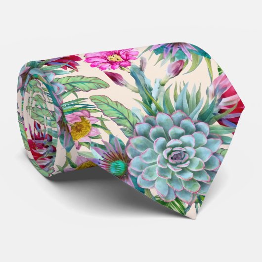 Succulents Echeveria Cactus Flowers Pattern Stropdas (Opgerold)