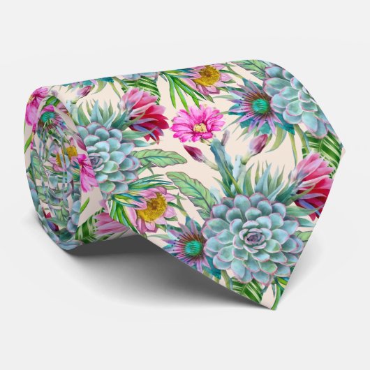 Succulents Echeveria Cactus Flowers Pattern Stropdas (Opgerold)