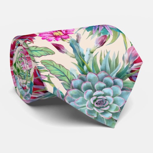 Succulents Echeveria Cactus Flowers Pattern Stropdas (Opgerold)