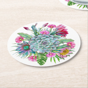 Succulents Echeveria Cactus Flowers Ronde Kartonnen Onderzetter