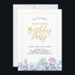 Succulents Flower & Gold Adult 50th Birthday Party Kaart<br><div class="desc">Viel je speciale dag om met deze stijlvolle sjabloon van de moderne verjaardagsfeestdag. Dit ontwerp is voorzien van chic gold lijst en typografie met prachtige waterverf succulenten patroon.</div>