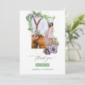 Succulents Geometric Wedding Photo Collage Bedankkaart (Staand voorkant)