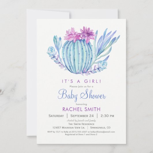 Succulents Girl Baby shower Invitation Kaart (Voorkant)