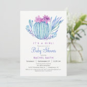 Succulents Girl Baby shower Invitation Kaart (Staand voorkant)