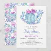 Succulents Girl Baby shower Invitation Kaart (Voorkant / Achterkant)