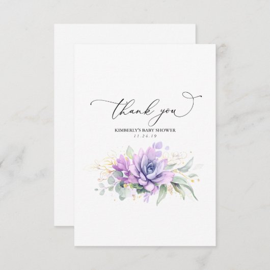 Succulents Gold Greenery Baby shower Hartelijk dan Bedankkaart (Voorkant / Achterkant)